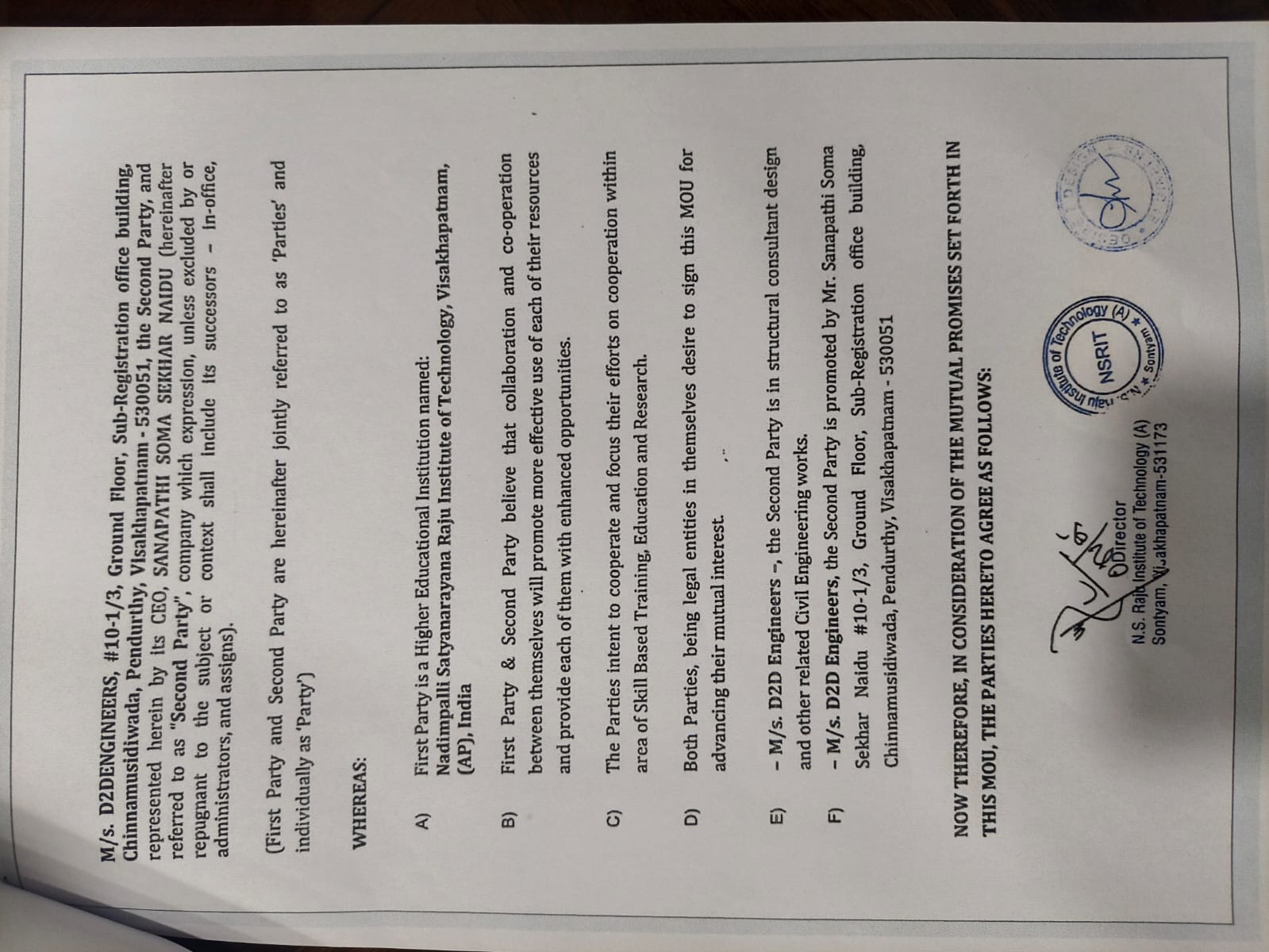 NSRIT MOU 1
